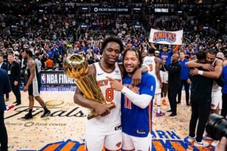 New York Knicks celebrating 2026 NBA championship win