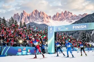 Norway athletes celebrating at Milan Cortina 2026 Winter Olympics