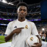 Yan Diomande in RB Leipzig kit before Real Madrid transfer