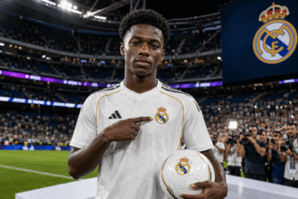 Yan Diomande in RB Leipzig kit before Real Madrid transfer